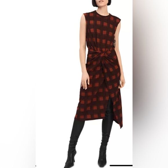 NWOT Derek Lam 10 Crosby London Plaid Midi Wrap Dress red Casual Women’s Large - Picture 1 of 10